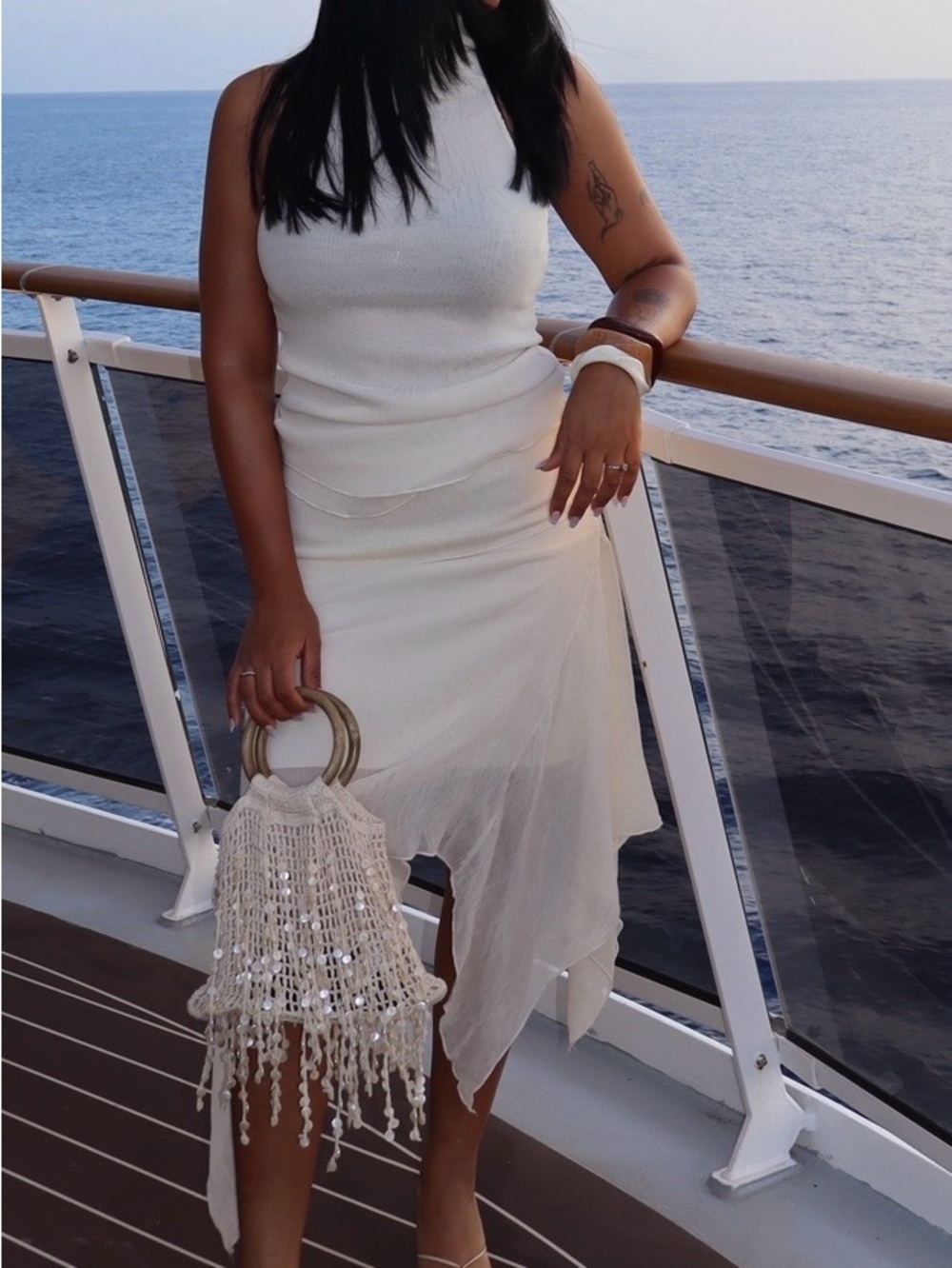 Zara Cream Asymmetrical Knit Midi Skirt
